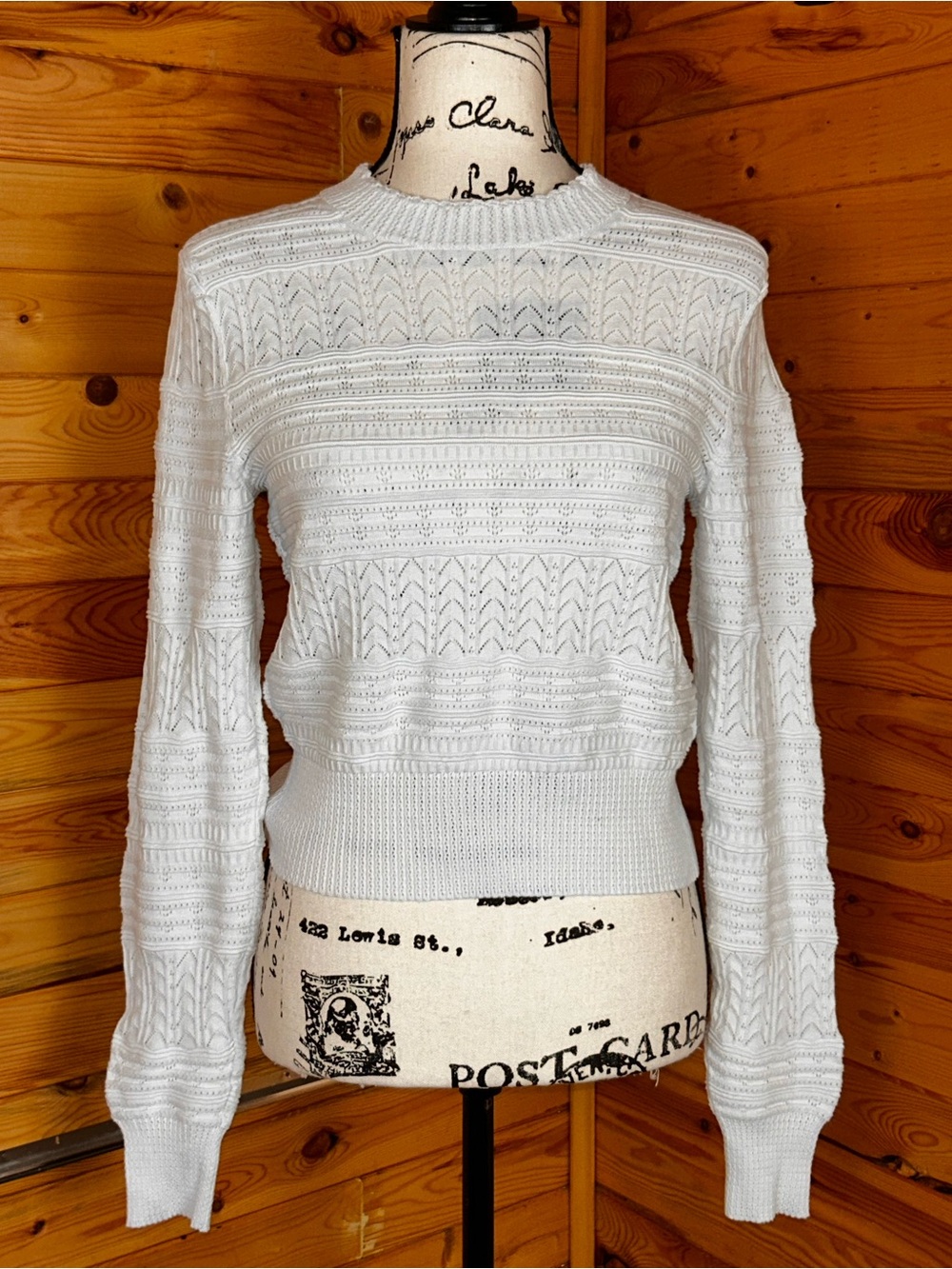 Madewell White Pointelle Crewneck Sweater